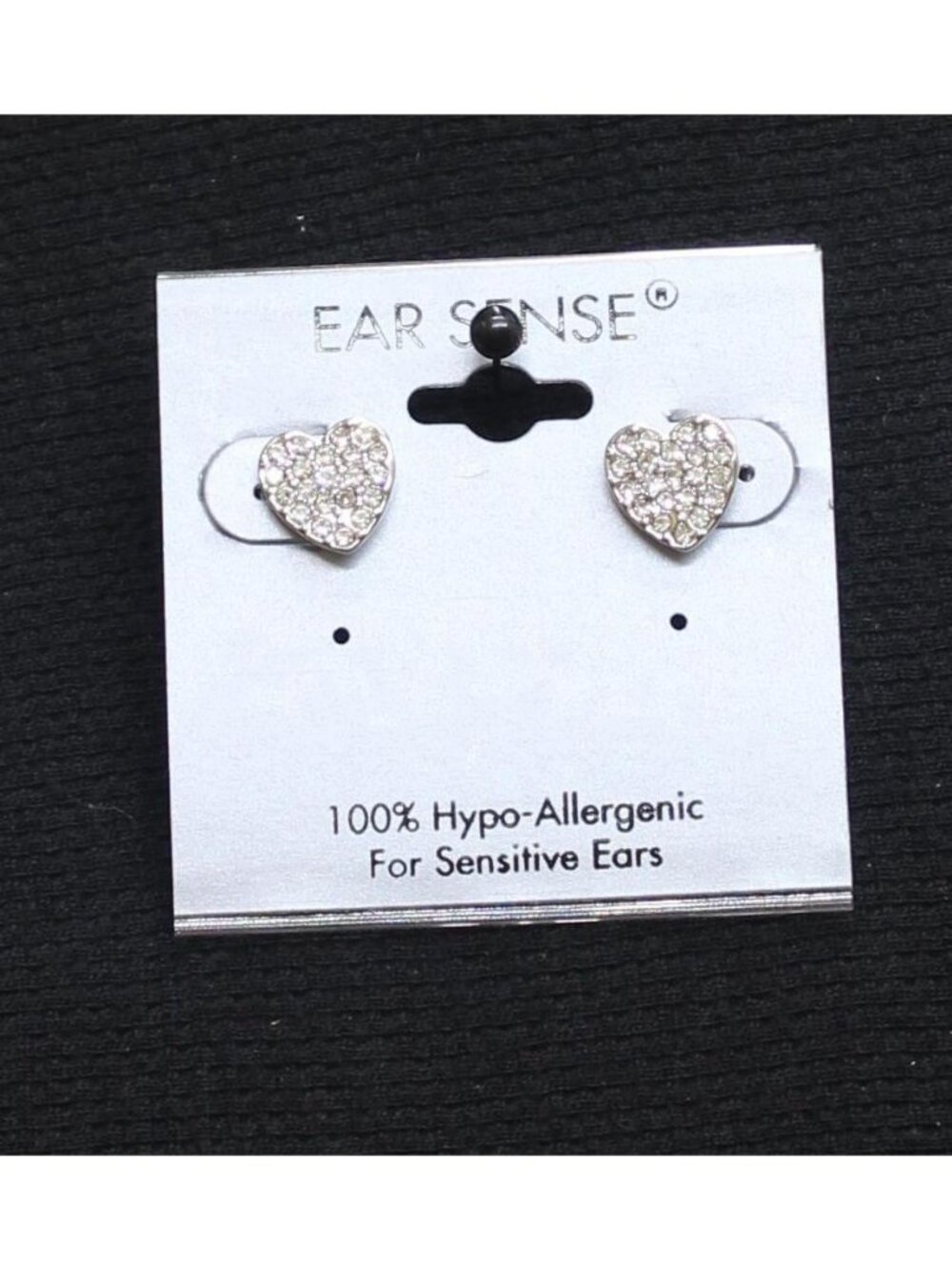 NWT Ear Sense Hypoallergenic Heart Rhinestone Stud Earrings Silver Gray